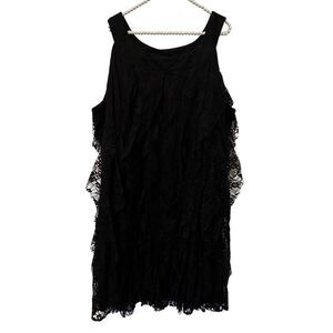 Whimsigoth witchy Dress Size 26W Black Sheer Floral Lace Overlay Halter Roamans